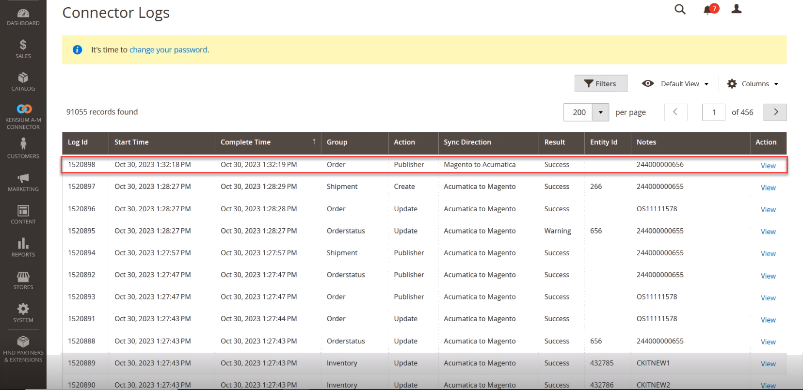 Publisher Log in the Connector Log